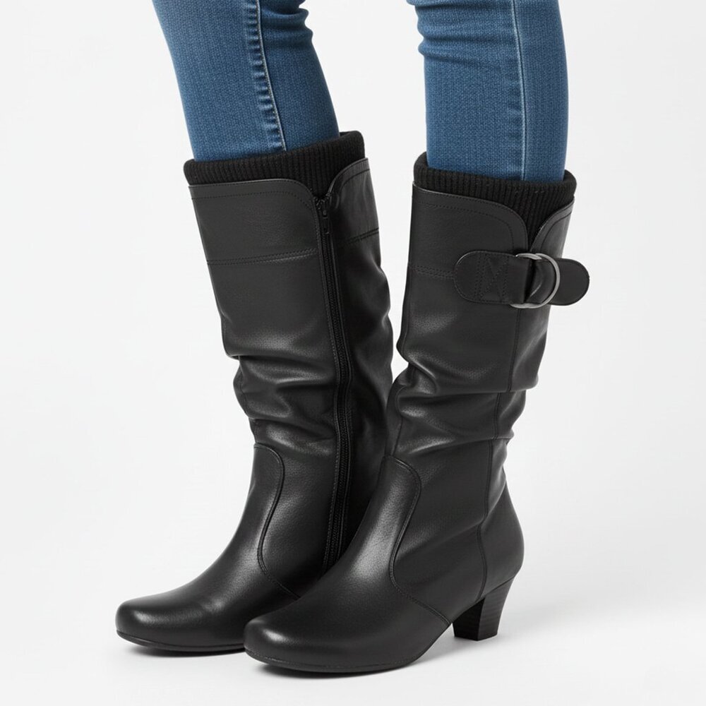Jessica RUCKLES Vegan Leather Slouch Boots Y2K Brown Tall Zipper Deadstock